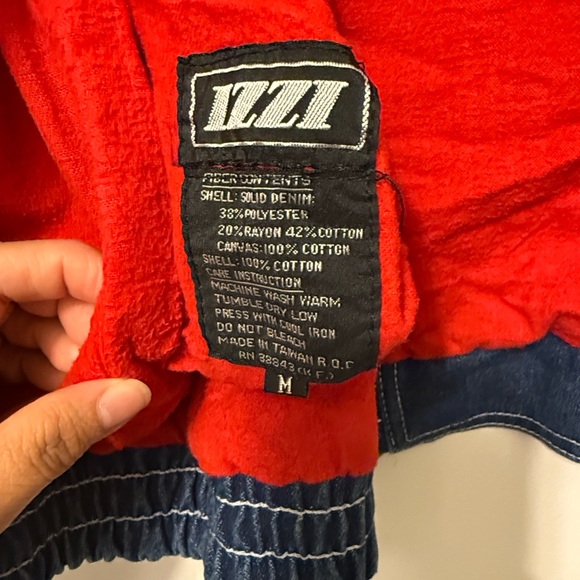 Denim Sleeveless Jacket with Red Accents - Picture 5 of 11